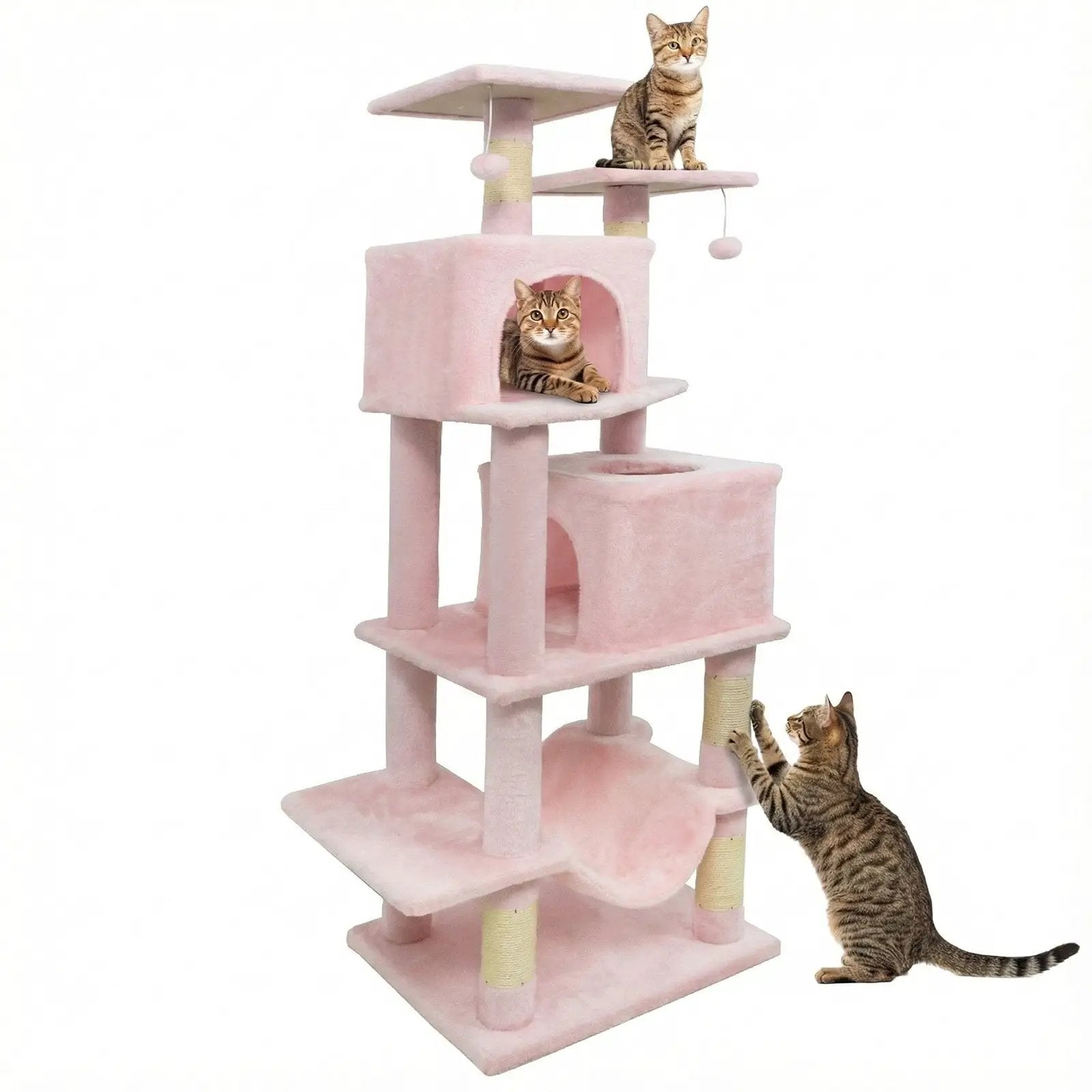 57 Inch Cat Tree with Dual Condos and Hammock and 2 Dangling Balls by DirectDeals