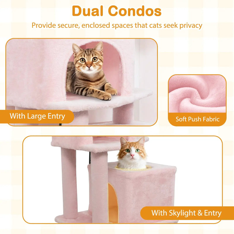 57 Inch Cat Tree with Dual Condos and Hammock and 2 Dangling Balls by DirectDeals