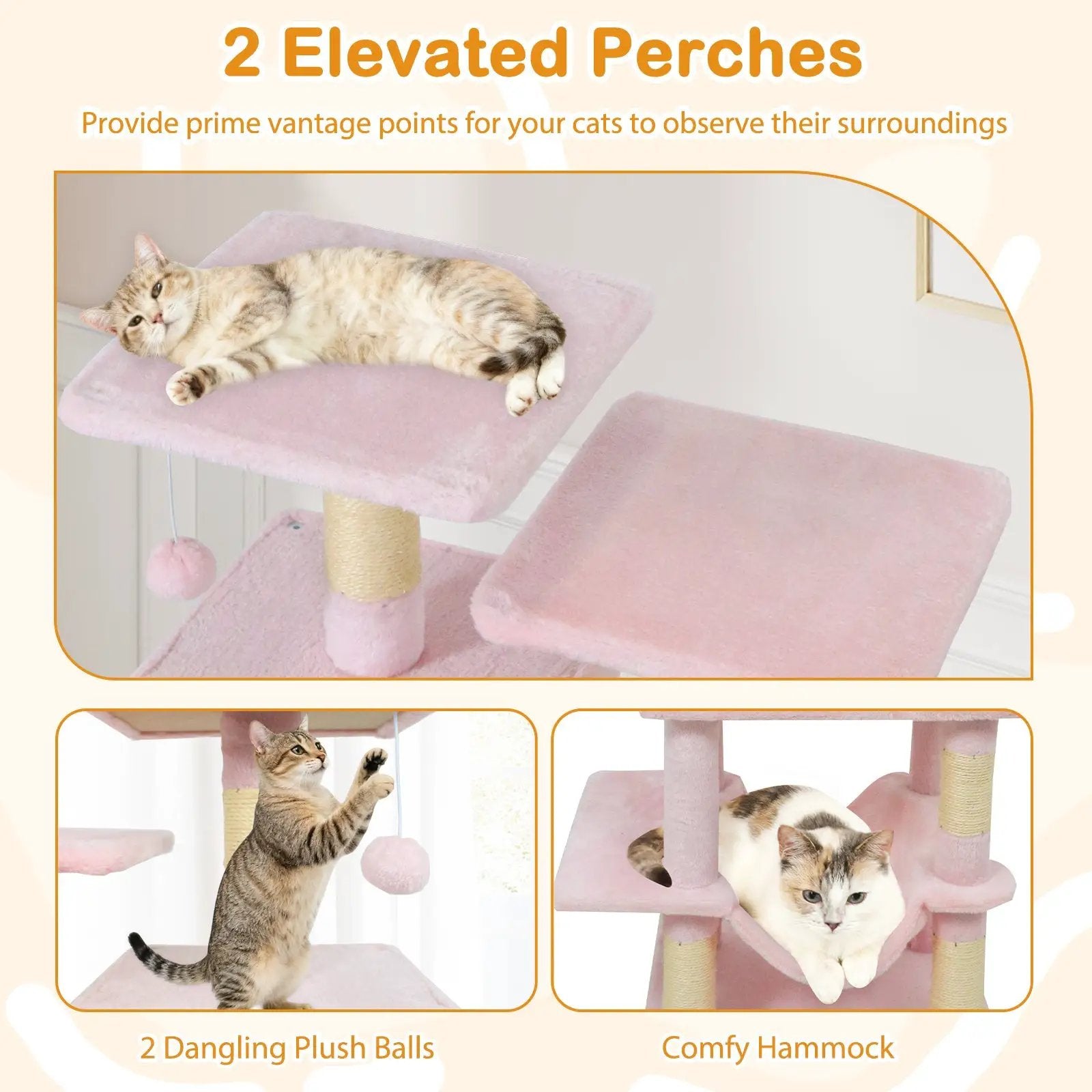57 Inch Cat Tree with Dual Condos and Hammock and 2 Dangling Balls by DirectDeals