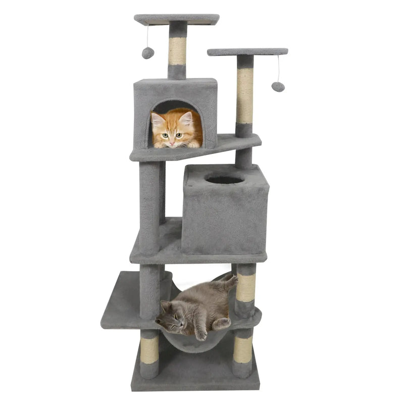 57 Inch Cat Tree with Dual Condos and Hammock and 2 Dangling Balls by DirectDeals