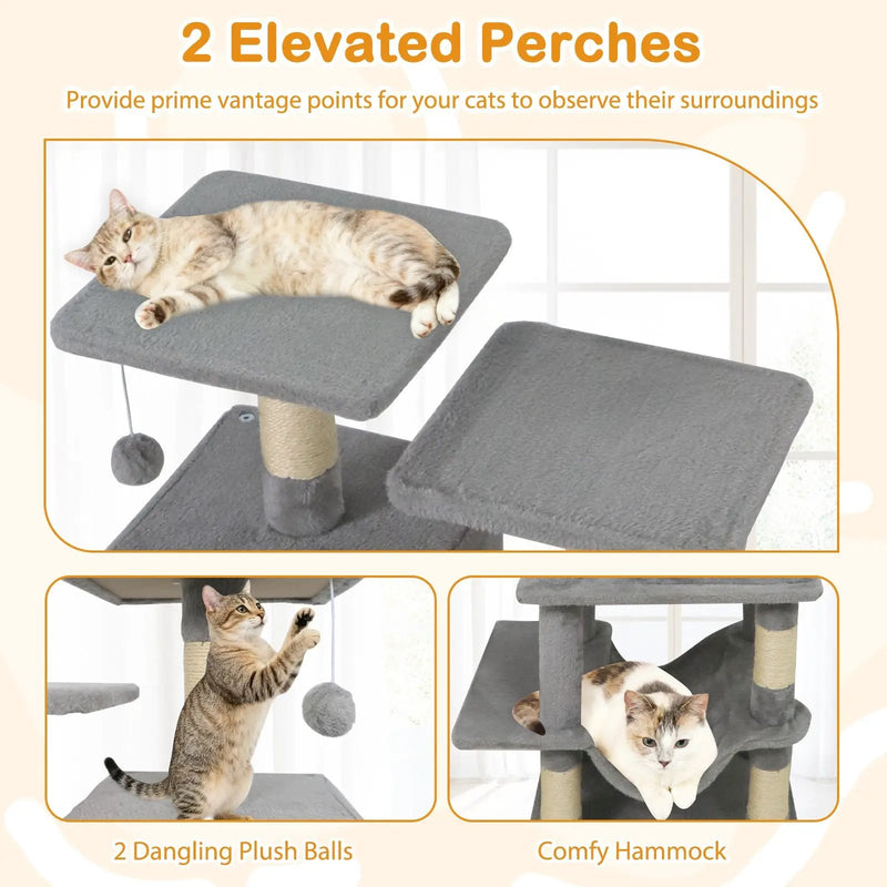 57 Inch Cat Tree with Dual Condos and Hammock and 2 Dangling Balls by DirectDeals