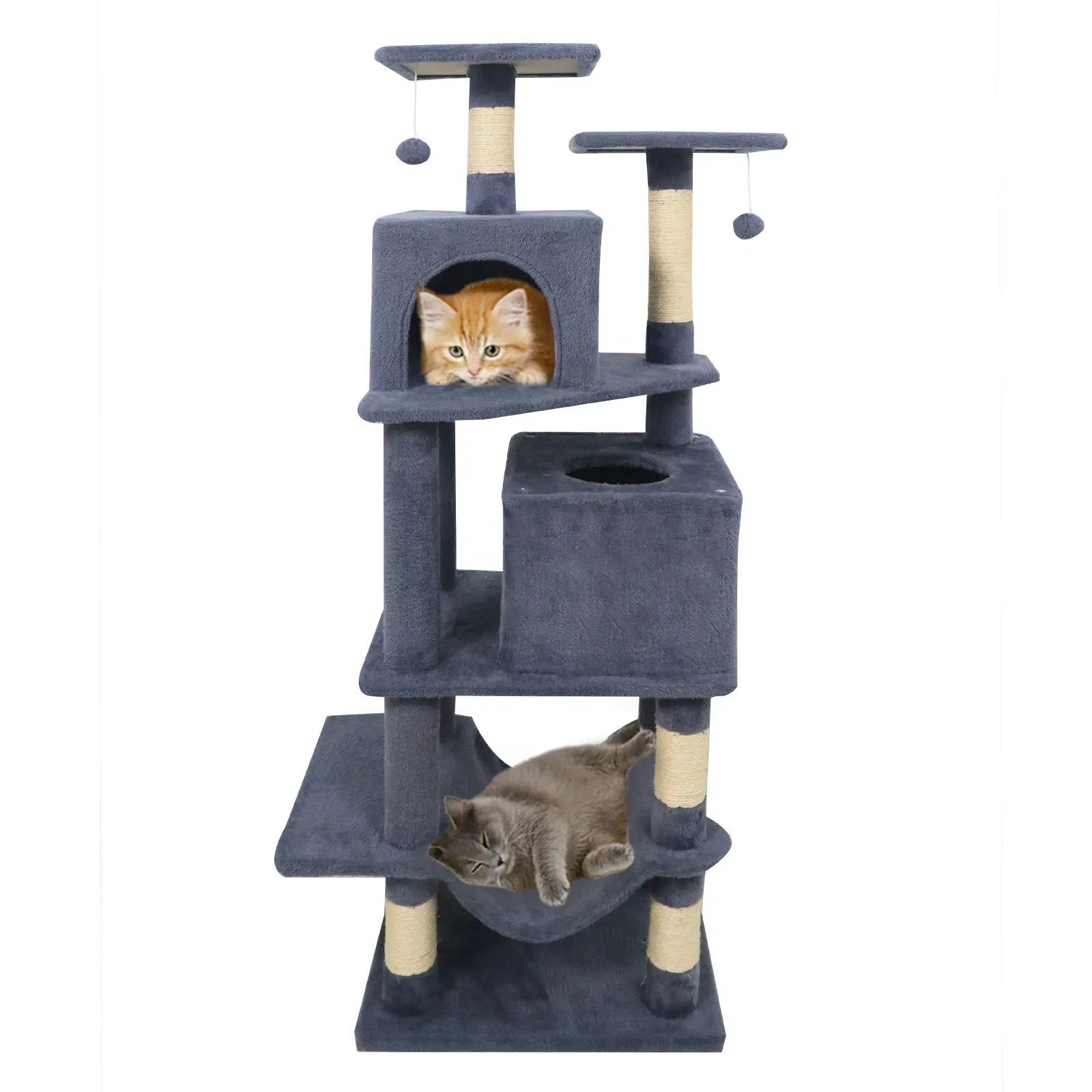 57 Inch Cat Tree with Dual Condos and Hammock and 2 Dangling Balls by DirectDeals
