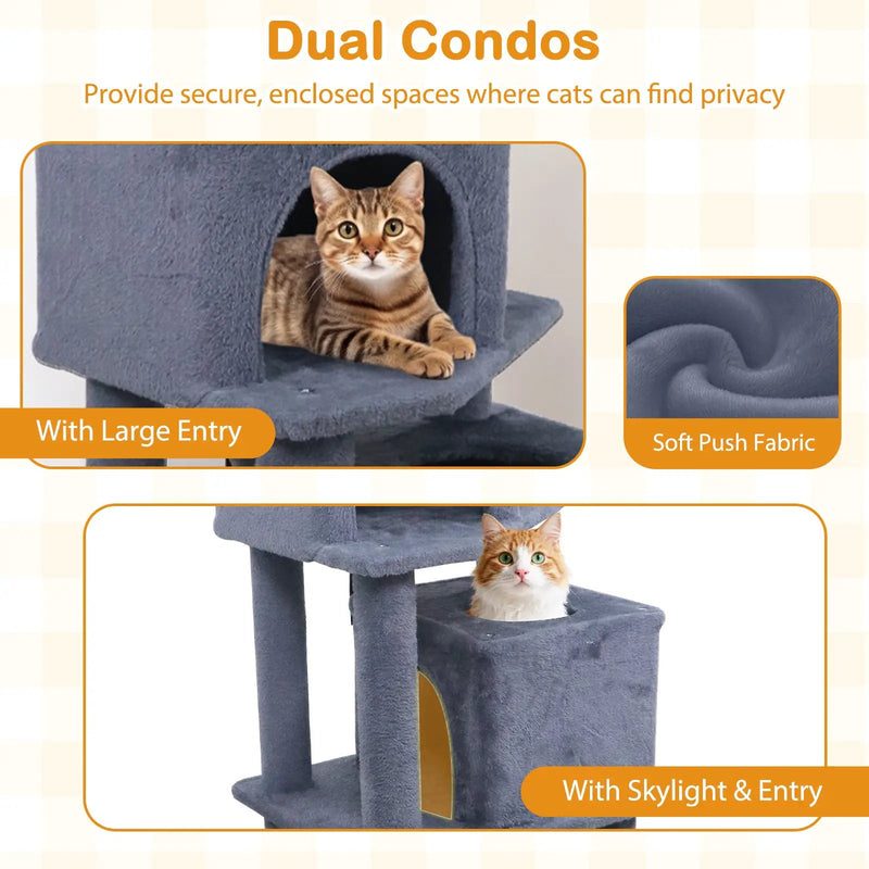 57 Inch Cat Tree with Dual Condos and Hammock and 2 Dangling Balls by DirectDeals
