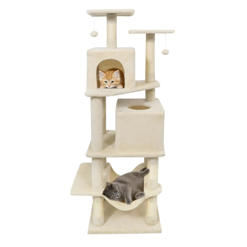 57 Inch Cat Tree with Dual Condos and Hammock and 2 Dangling Balls by DirectDeals