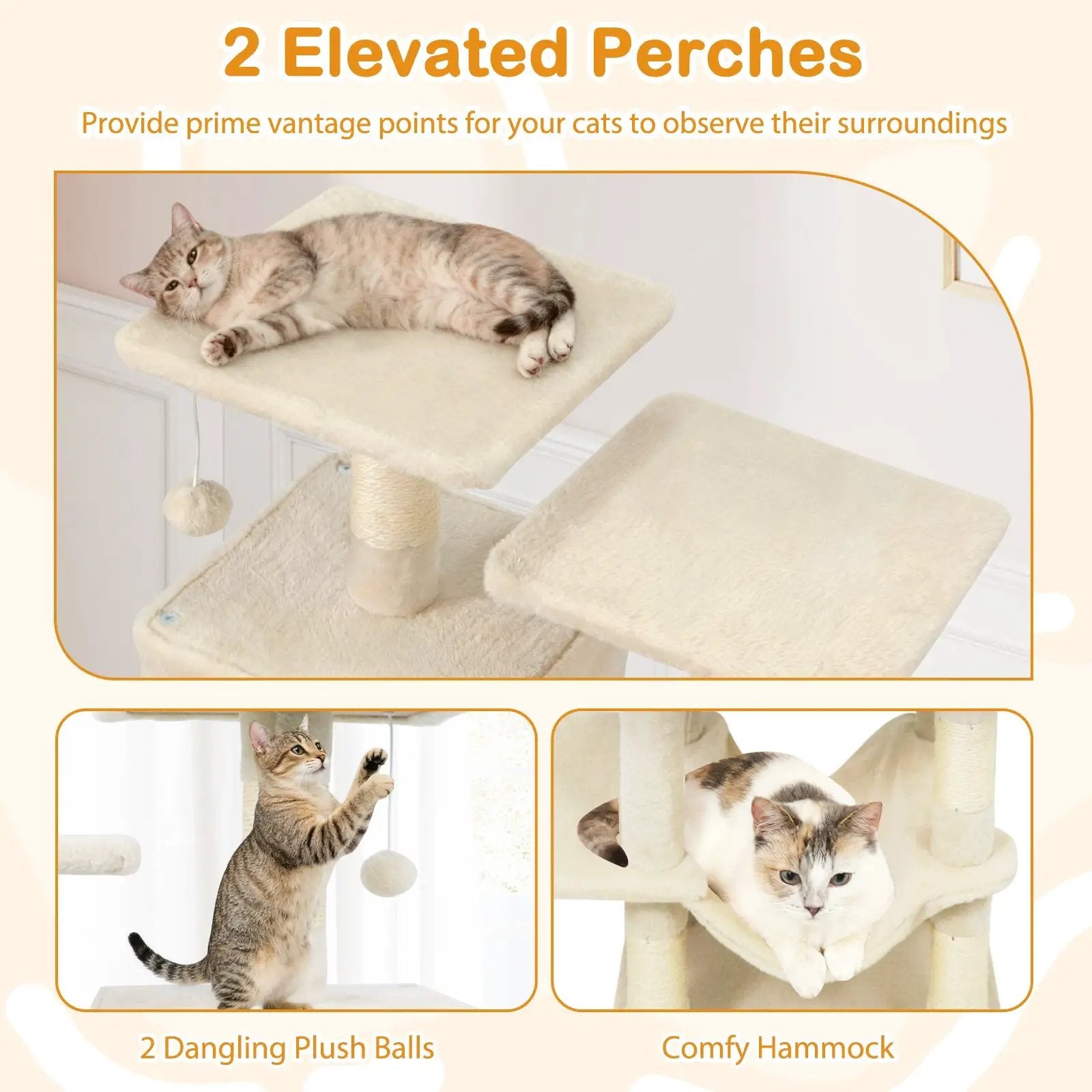 57 Inch Cat Tree with Dual Condos and Hammock and 2 Dangling Balls by DirectDeals