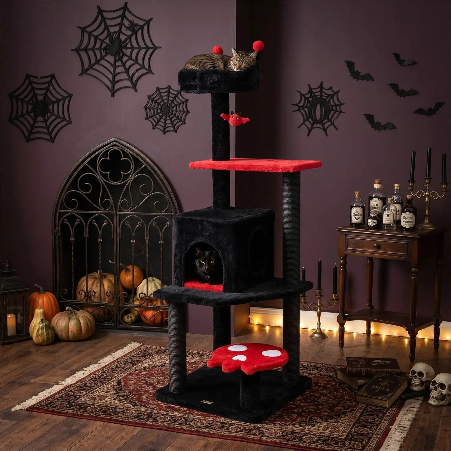 57" Gothic Cat Tower with Padded Perch and Spider Toy by DirectDeals