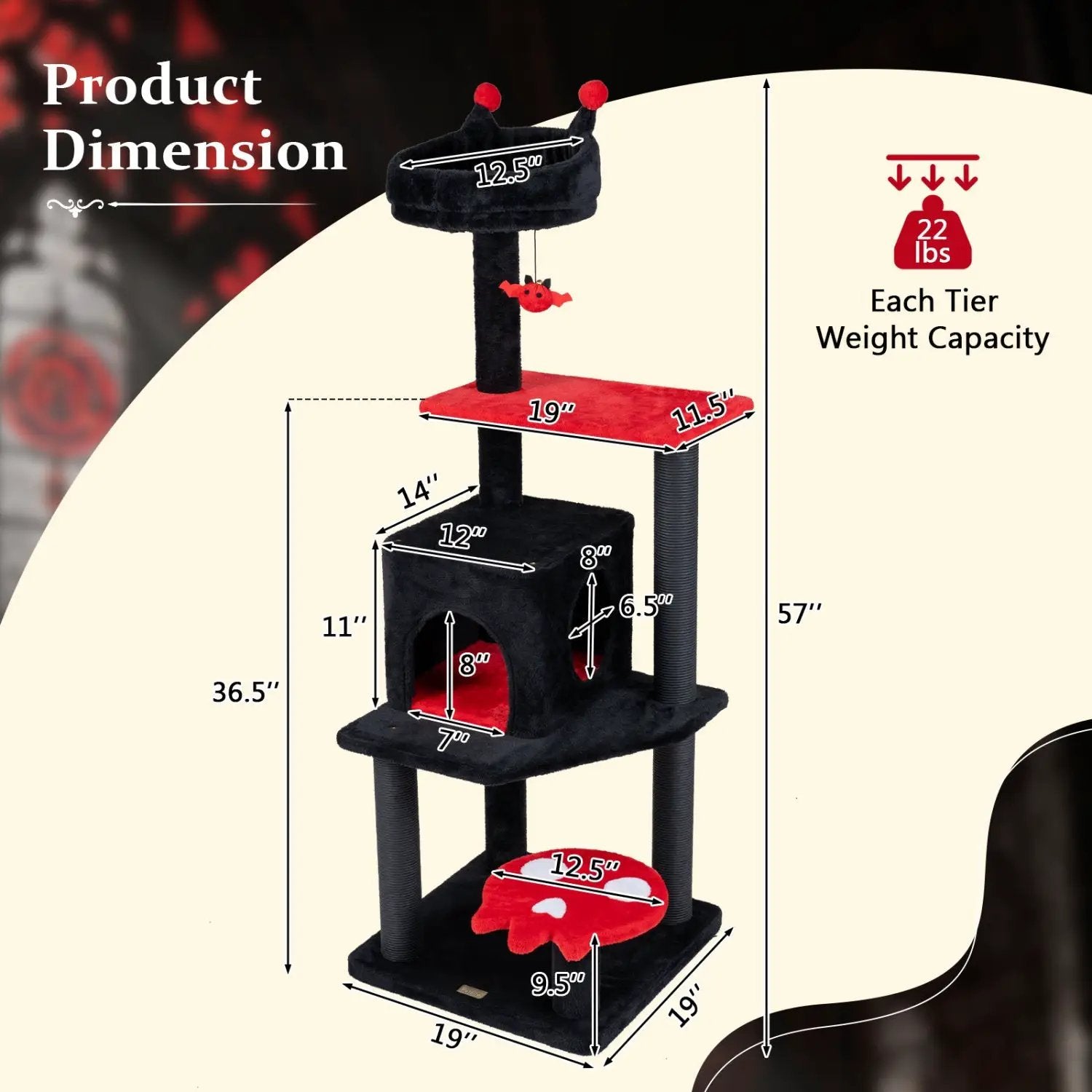 57" Gothic Cat Tower with Padded Perch and Spider Toy by DirectDeals
