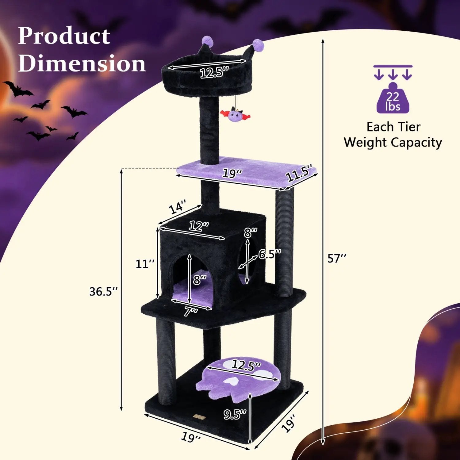 57" Gothic Cat Tower with Padded Perch and Spider Toy by DirectDeals
