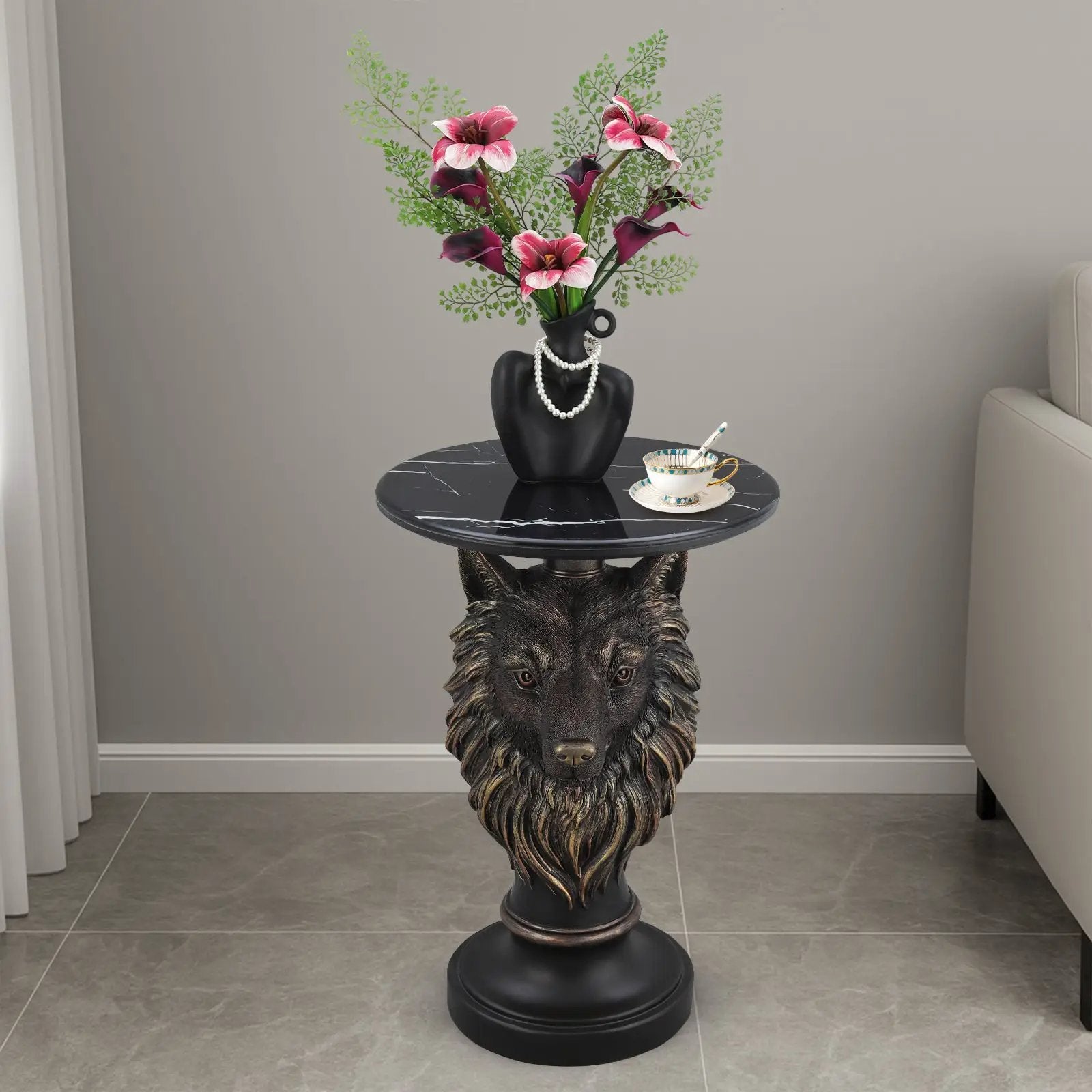 Wolf Head Accent Table Animal Statue End Tables Livingroom by HouseOfZazla