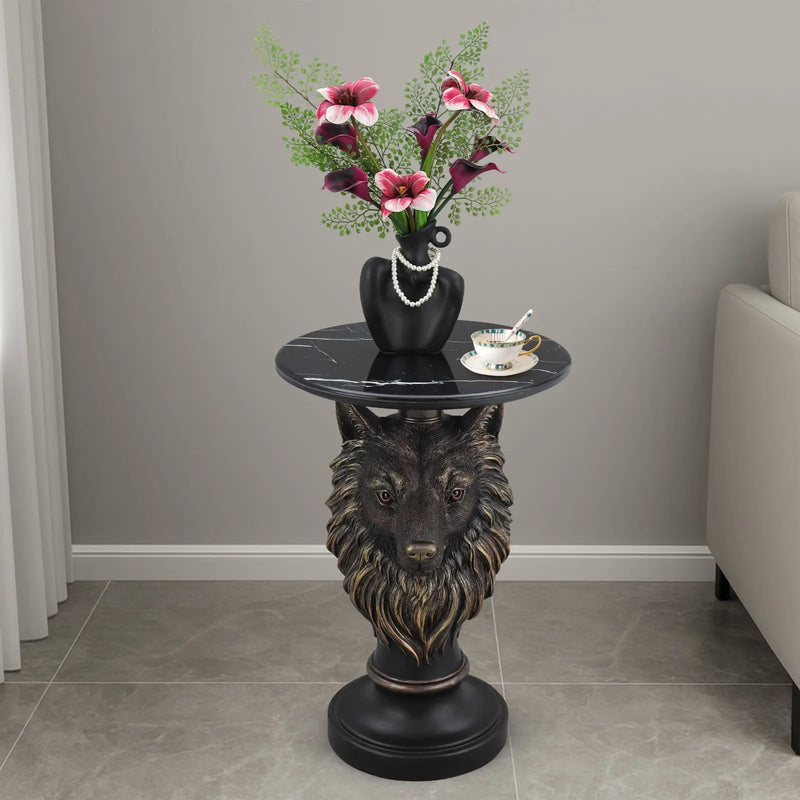 Wolf Head Accent Table Animal Statue End Tables Livingroom by HouseOfZazla
