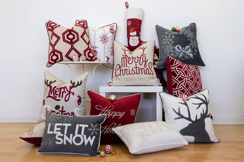 Let It Snow Embroidered Cotton Throw Pillow – 20x20 Gray Winter Accent Cushion by HouseOfZazla