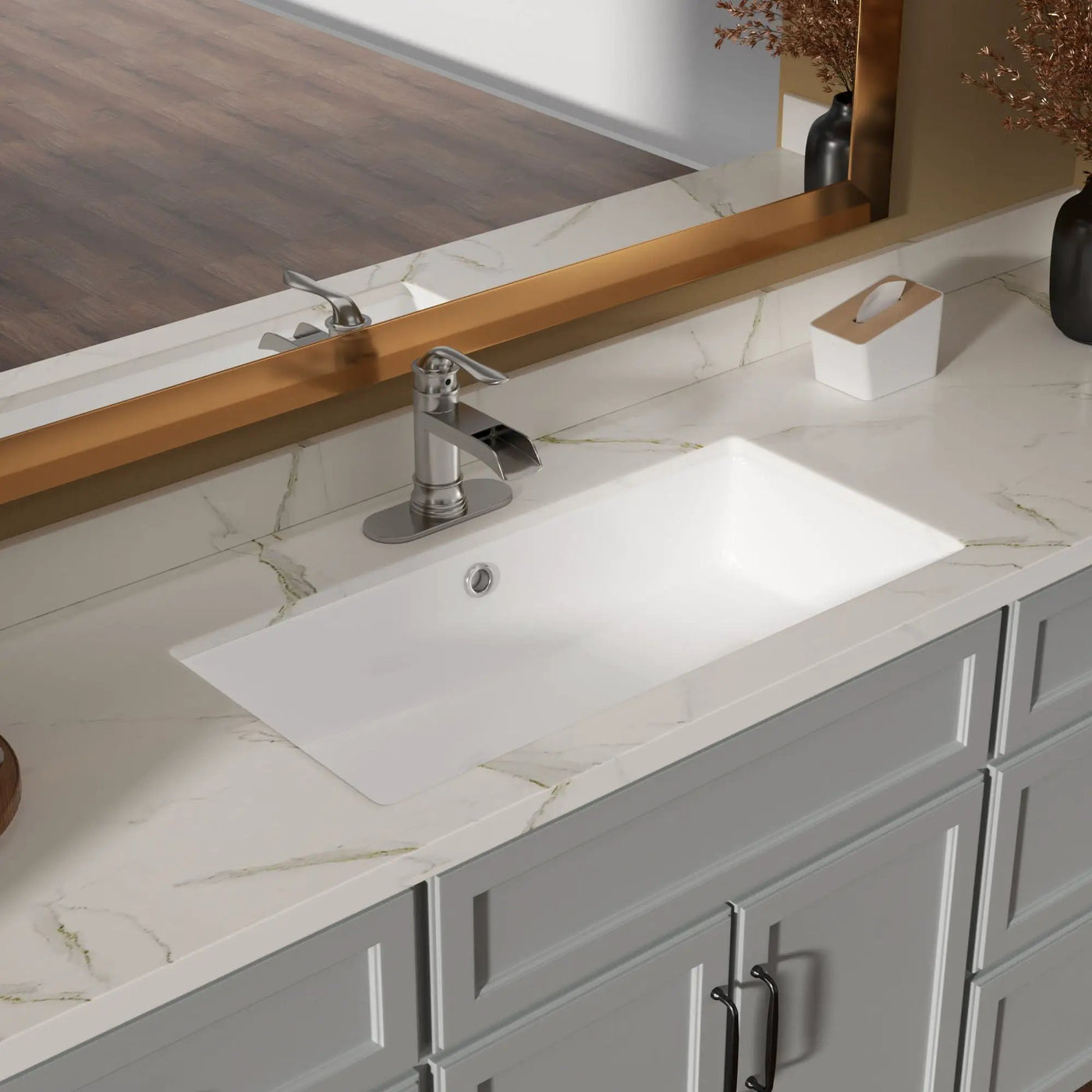 Modern Rectangular Undermount Bathroom Sink With Overflow Ceramic by HouseOfZazla