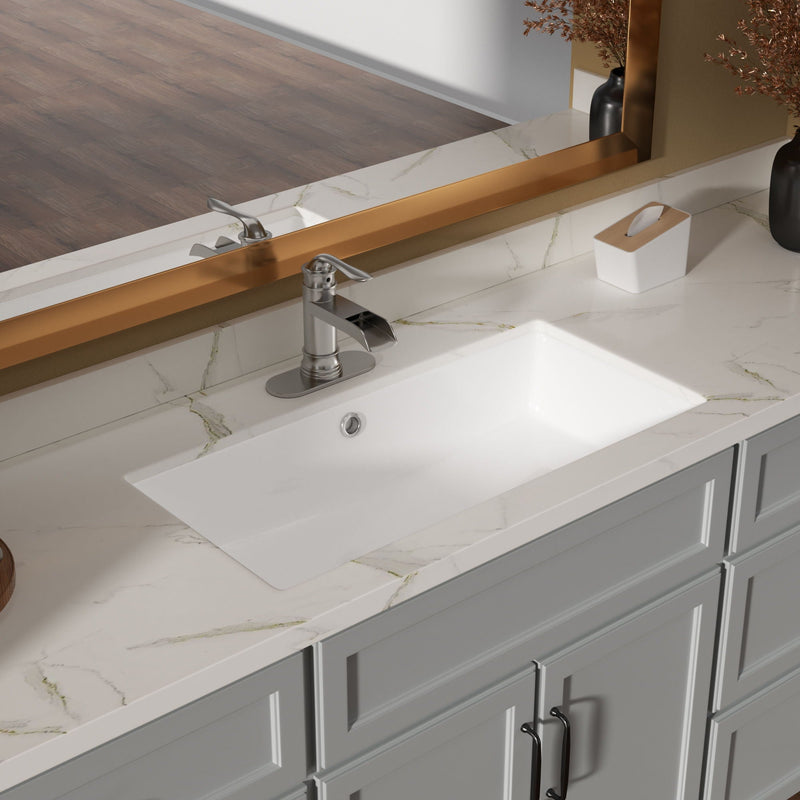 Modern Rectangular Undermount Bathroom Sink With Overflow Ceramic by HouseOfZazla