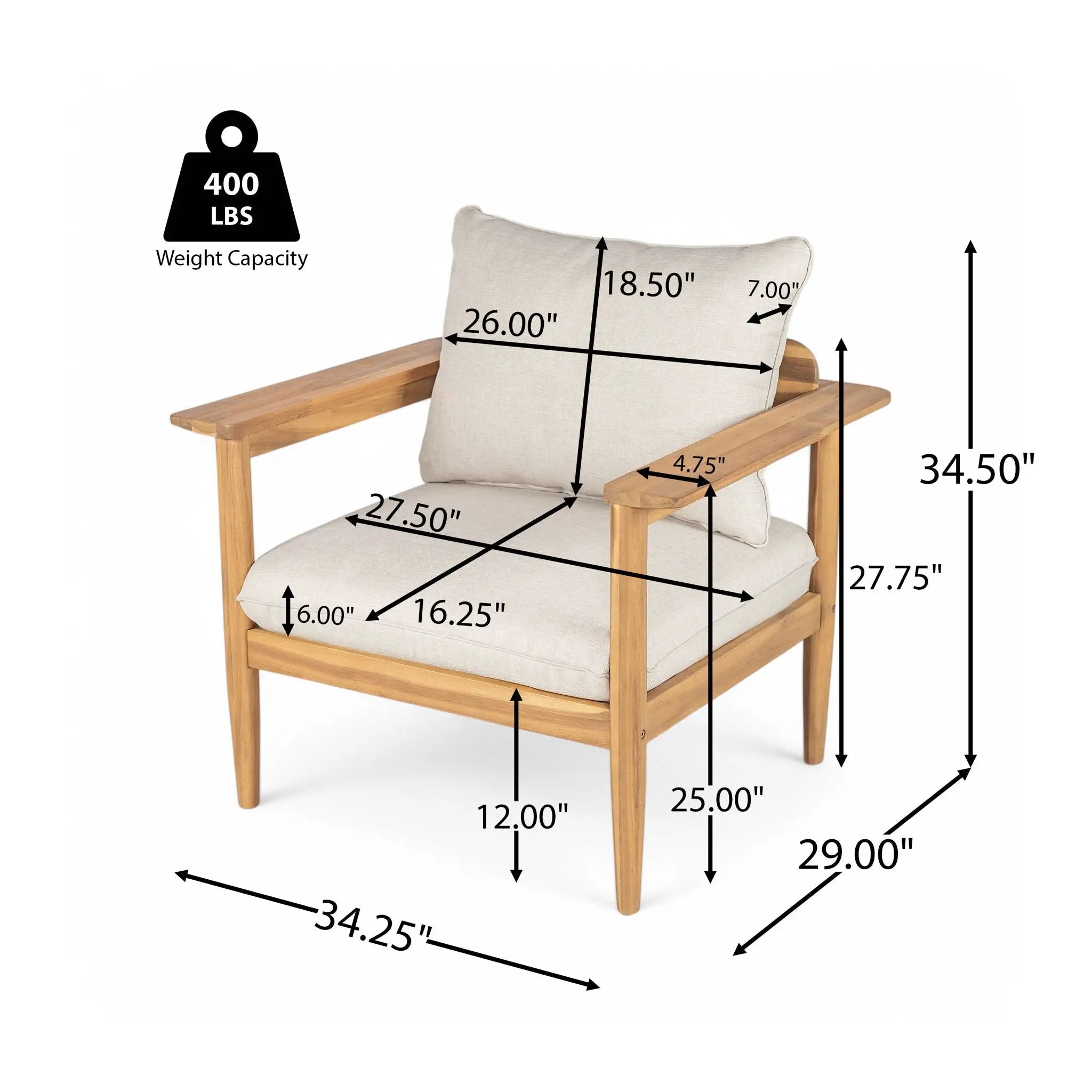 Terassi Outdoor Lounge Chair Set of 2 with Cushions - Beige / Light Teak by HouseOfZazla