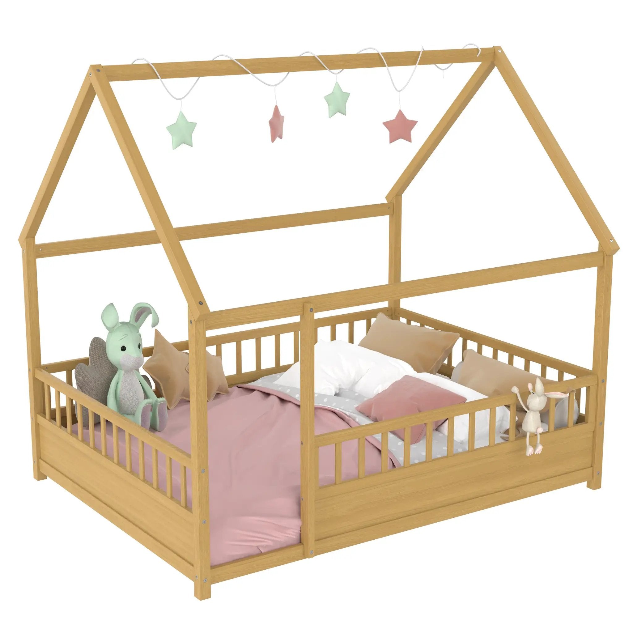 Full Size Wooden Bed with House Roof Frame by HouseOfZazla