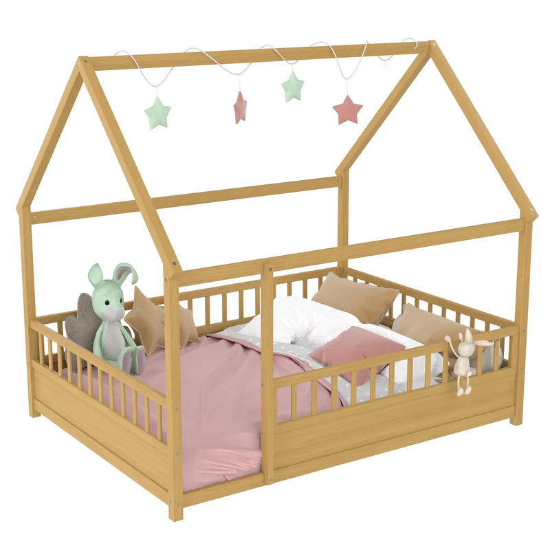Full Size Wooden Bed with House Roof Frame by HouseOfZazla