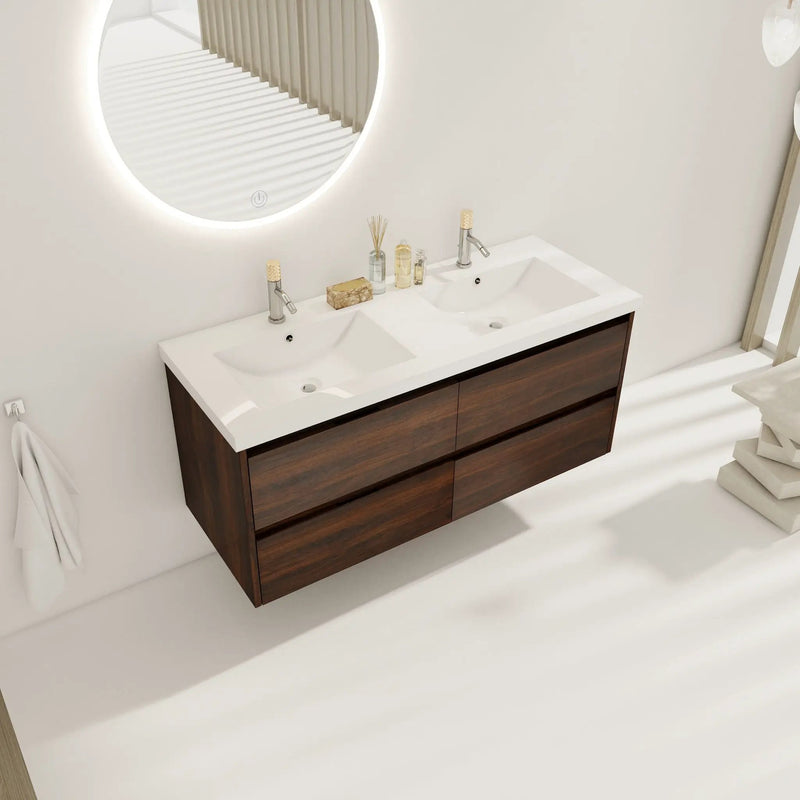 Modern Floating Bathroom Vanity With Dual Resin Sink, Soft Close Drawers