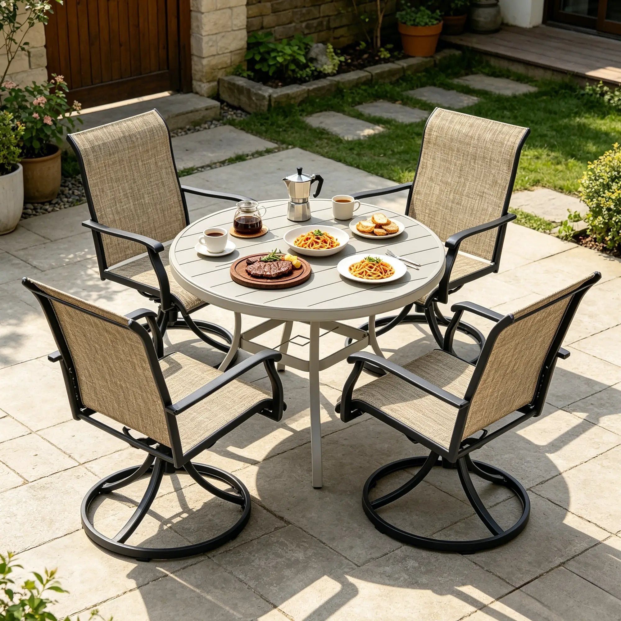 Outdoor Patio Furniture Set for 4 with Swivel Chairs by HouseOfZazla