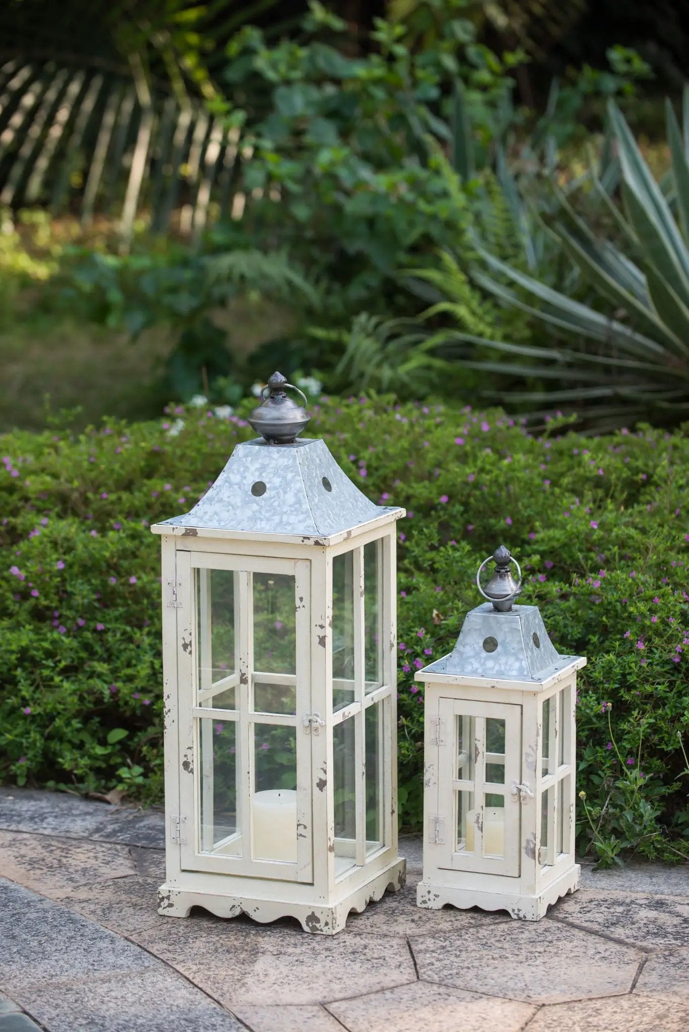 Wooden Candle Lantern Decorative, Hurricane Lantern Holder Decor For Indoor Outdoor, Home Garden - Ivory by HouseOfZazla