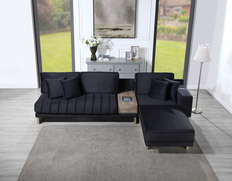 Memphis - Reversible Sectional Sofa Ottoman With Storage Compartment, Drawer, USB ports, Charging Outlets by HouseOfZazla