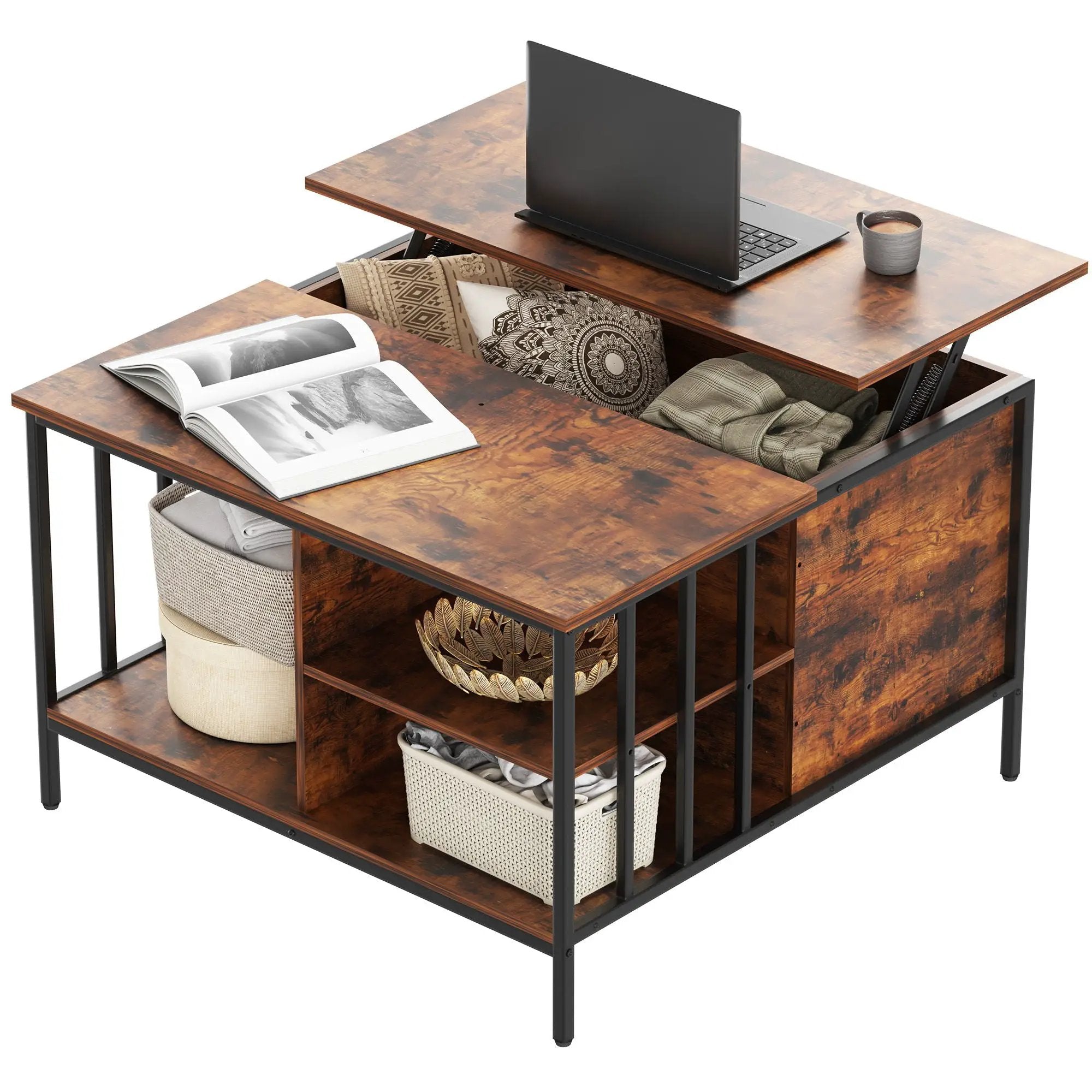 Lift Top Coffee Table With Storage Adjustable Height - Black by Unique Piece Furniture