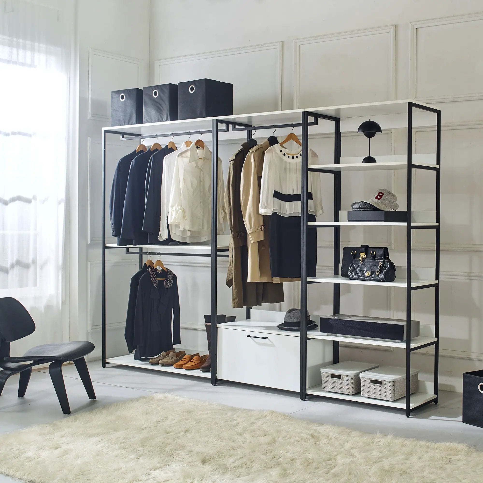 Fiona - Freestanding Walk-In Closet System, Extra Storage Space - White by HouseOfZazla