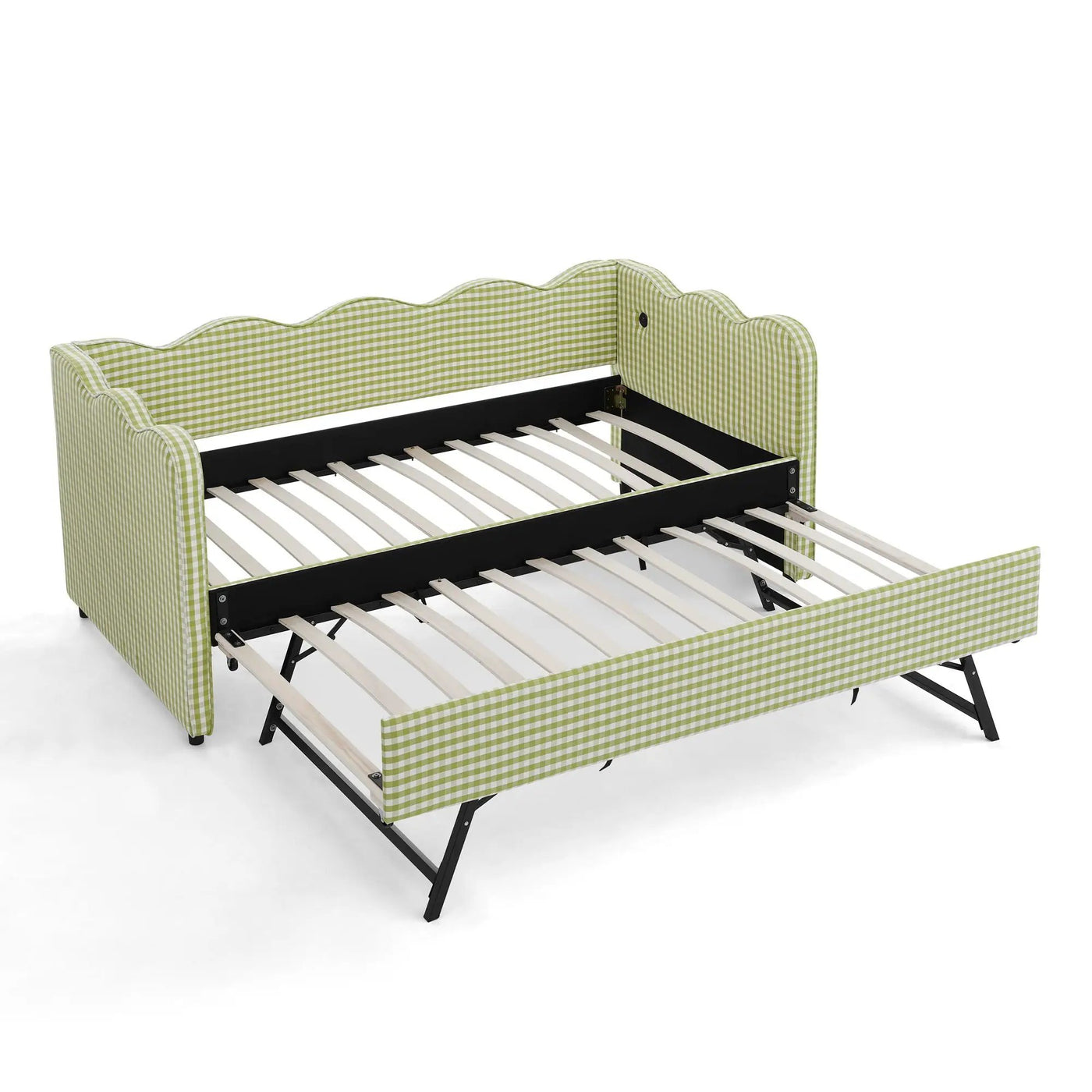 Gingham Daybed With USB Charging Port, Wave-Shaped Design by Unique Piece Furniture