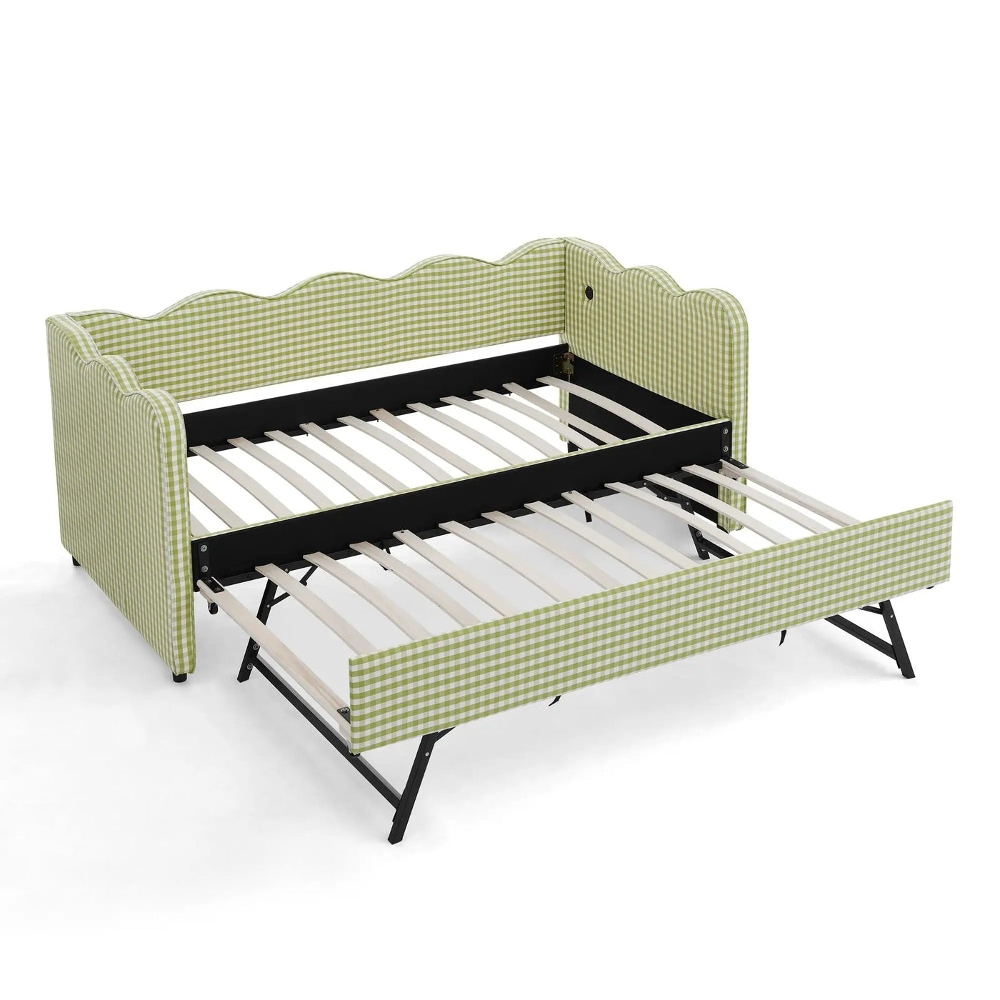 Gingham Daybed With USB Charging Port, Wave-Shaped Design by HouseOfZazla