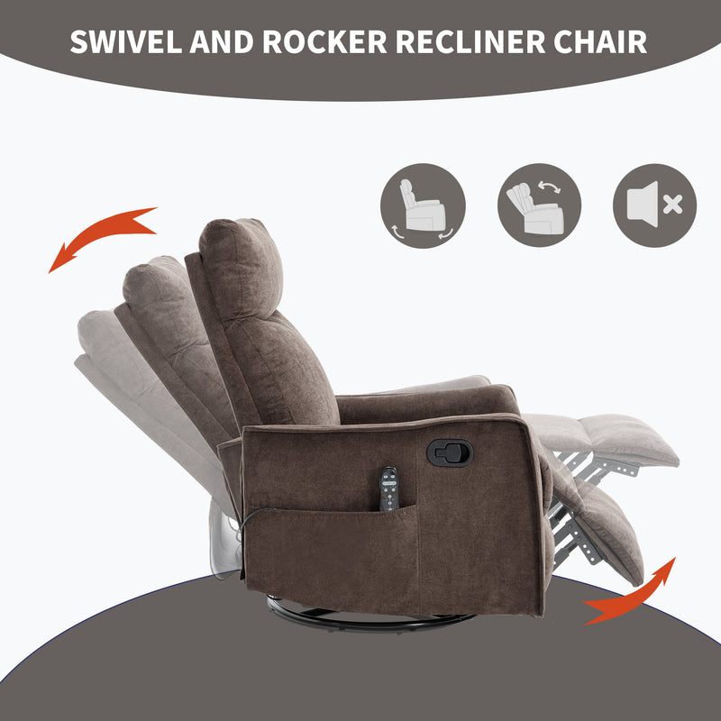 Heat Massage Manual Recliner Chair with Rocker and Swivel in Fabric by HouseOfZazla