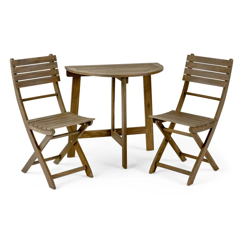 Half-Round Folding Acacia Wood 3pc Bistro Set with Weather Resistance - Gray, photo 2 of 10
