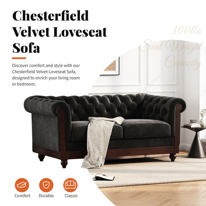 VIVALUX 59.44" Chesterfield Velvet Loveseat Sofa, photo 5 of 10