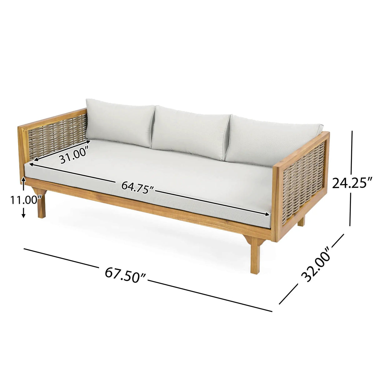Claremont 3 Seater Daybed Teak Acacia Wood Water Resistant Cushions by HouseOfZazla