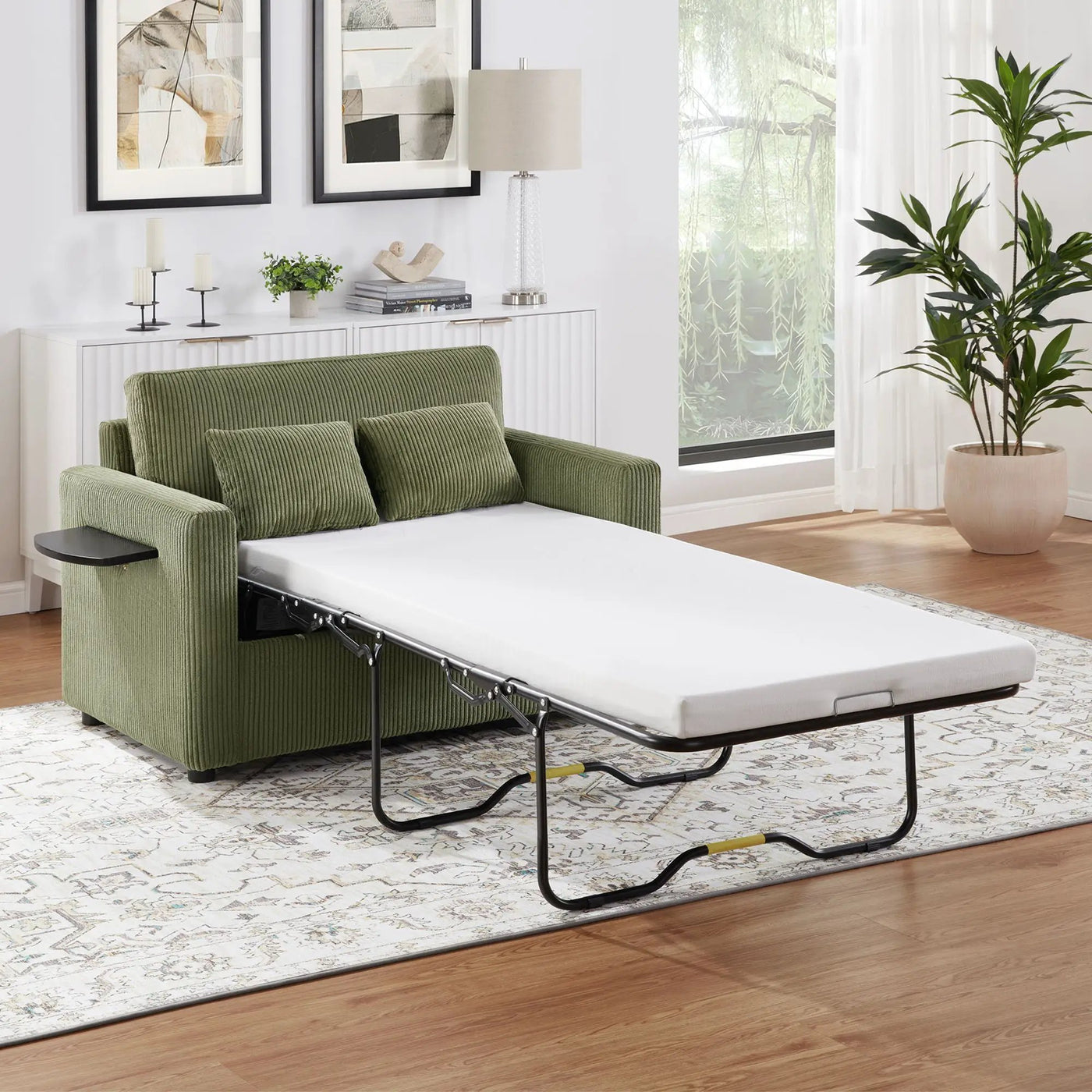 Sleeper Sofa With Foldable Mattress, USB Ports, Side Table & Storage Pocket by HouseOfZazla