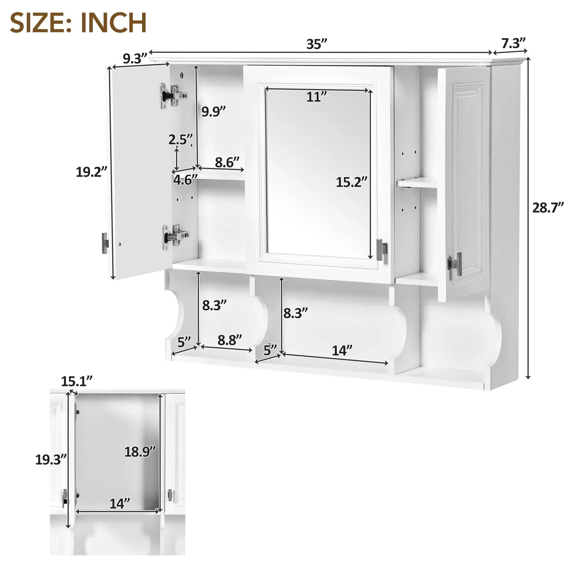 Wall Mounted Bathroom Medicine Wall Cabinet With Mirror & Open Shelves by Unique Piece Furniture