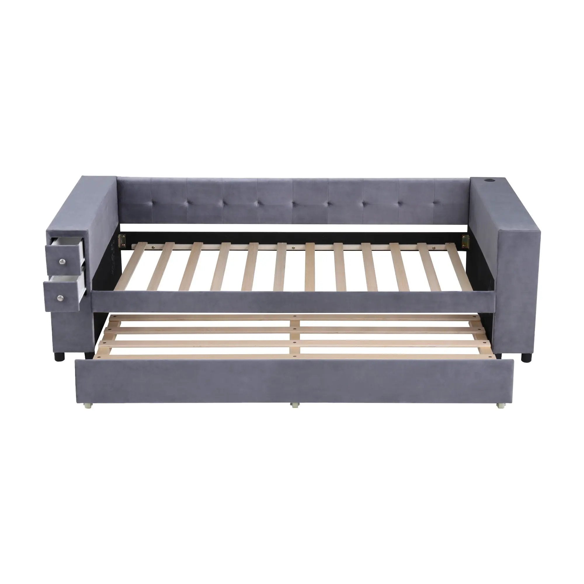 Upholstered Bed With Storage And Twin Trundle, USB Charging Ports by HouseOfZazla