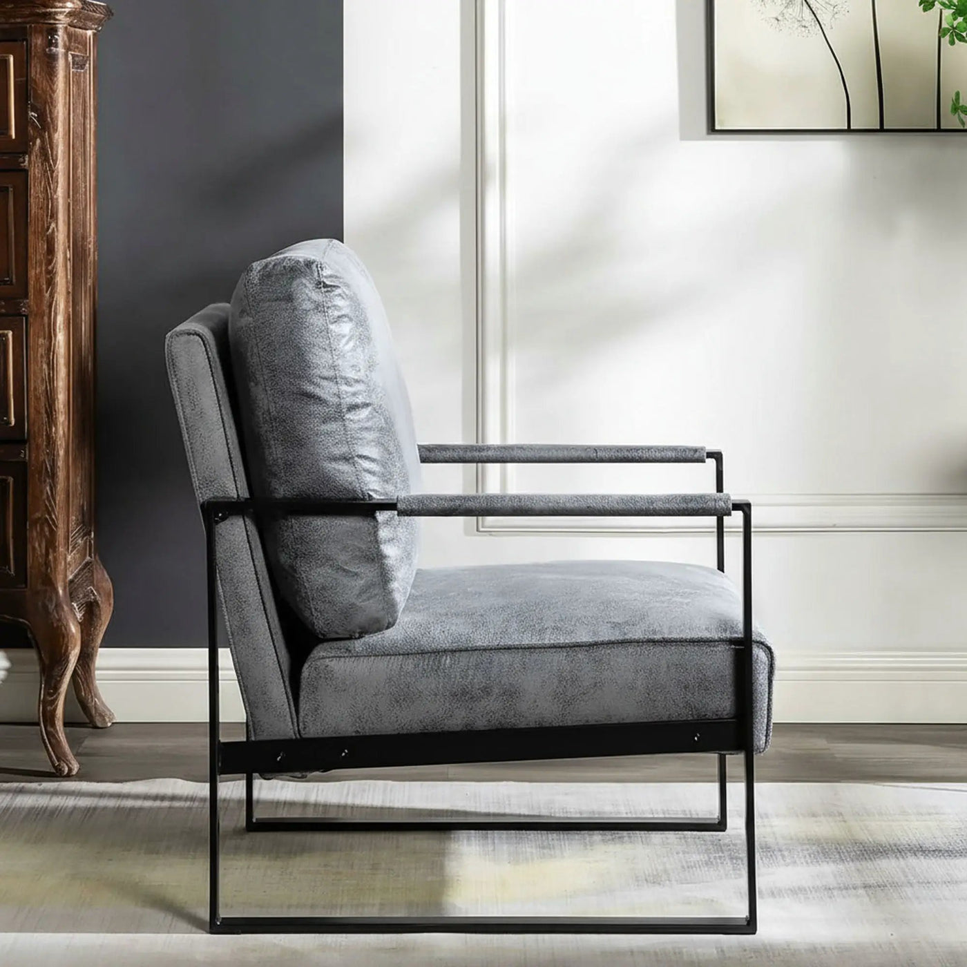 Classic Mid Century Modern Accent Chair With Durable Square Metal Frame, Armchair by HouseOfZazla