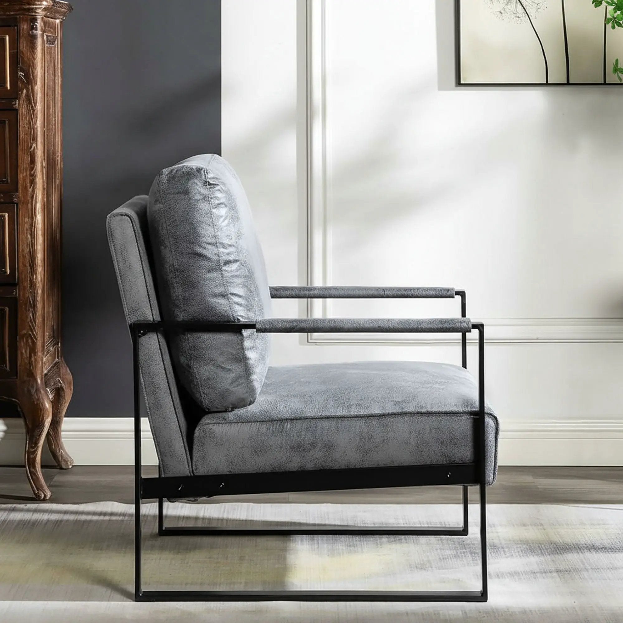 Classic Mid Century Modern Accent Chair With Durable Square Metal Frame, Armchair by HouseOfZazla