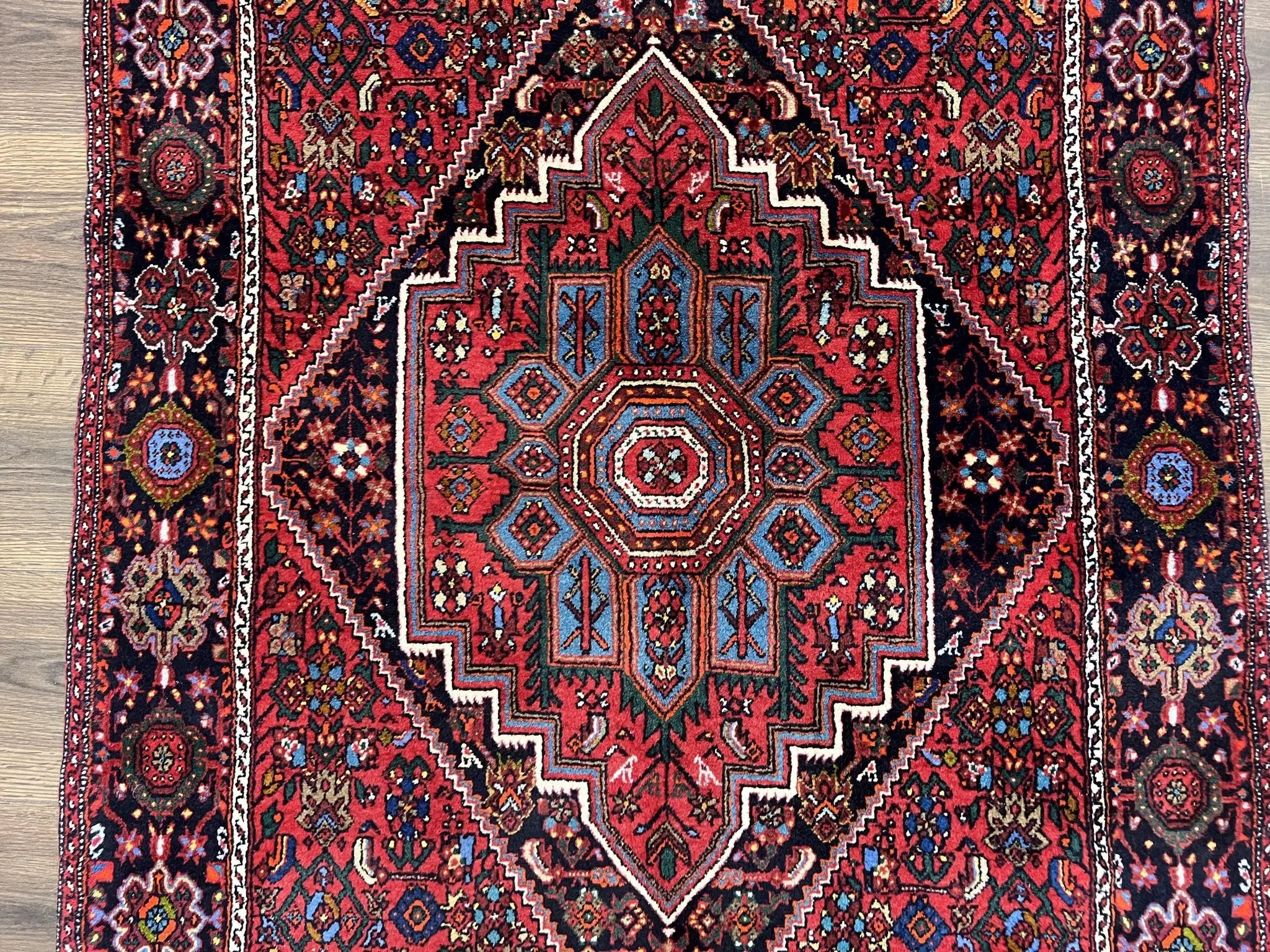 Fine Persian Bidjar Rug 3x5 ft, Ruby Red and Black, Geometric Medallion, Hand Knotted Semi Antique Oriental Bijar Carpet, Wool Area Rug, Tribal Rug by Jewel Rugs