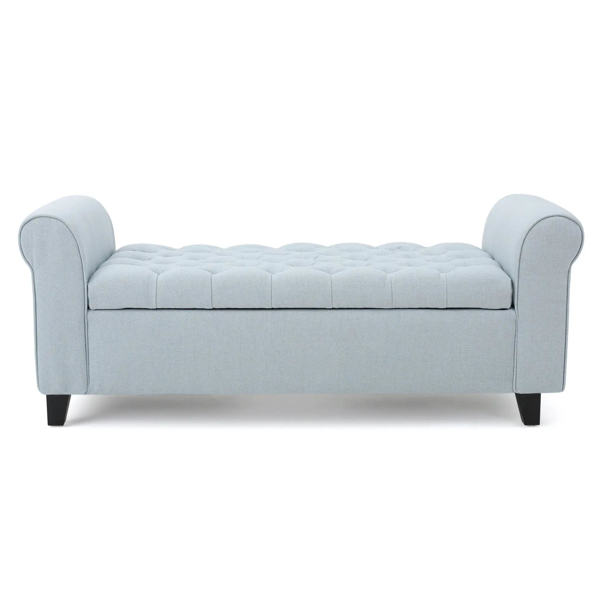 Hayes Contemporary Armed Storage Bench with Rolled Arms and Button Tufting by HouseOfZazla