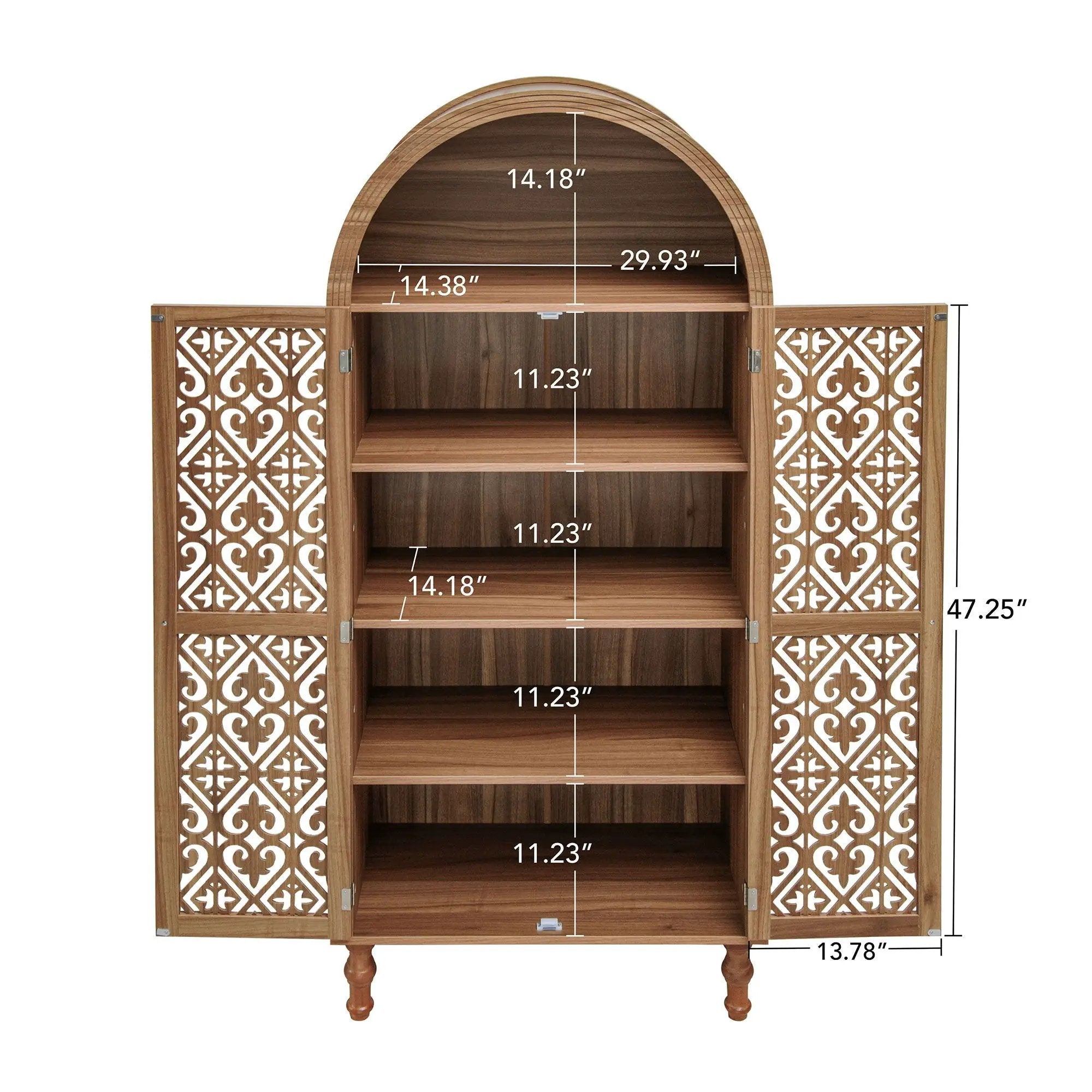 Tall Kitchen Pantry Cabinet With Hollow Carved Doors Adjustable Shelves Versatile Storage Cabinet For Kitchen - Walnut by Unique Piece Furniture