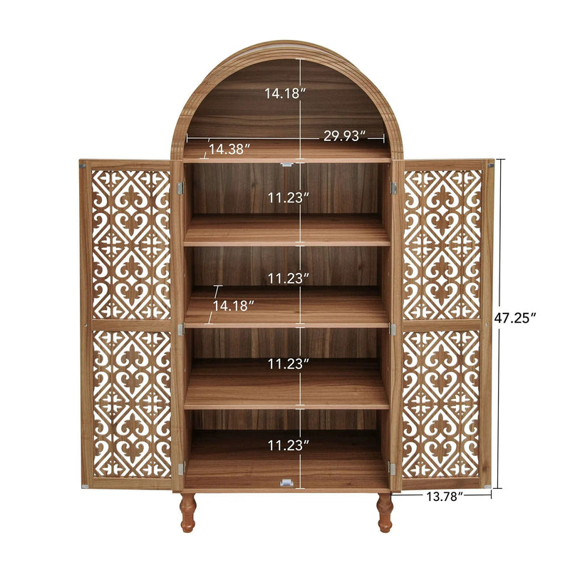Tall Kitchen Pantry Cabinet With Hollow Carved Doors Adjustable Shelves Versatile Storage Cabinet For Kitchen - Walnut by Unique Piece Furniture
