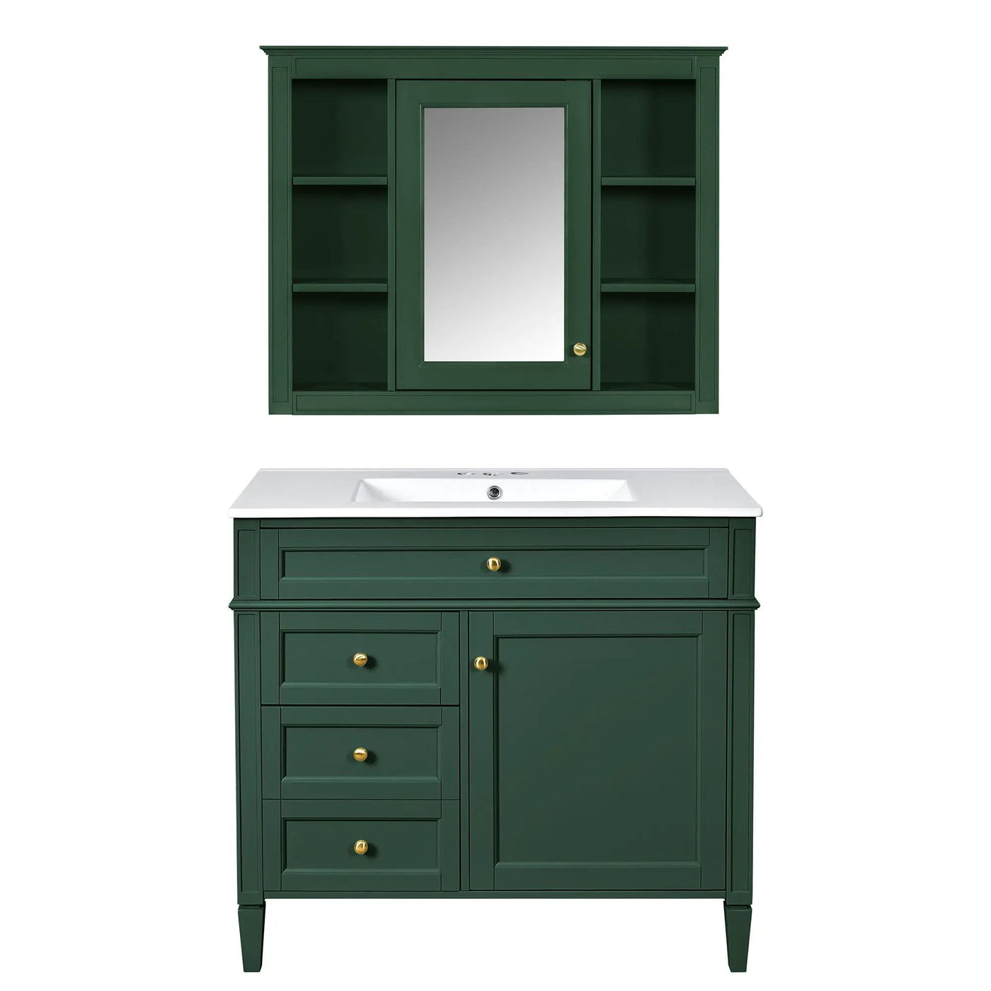 Bathroom Vanity With Mirror Cabinet, Single Sink With 2 Soft Closing Doors And 4 Drawers by HouseOfZazla