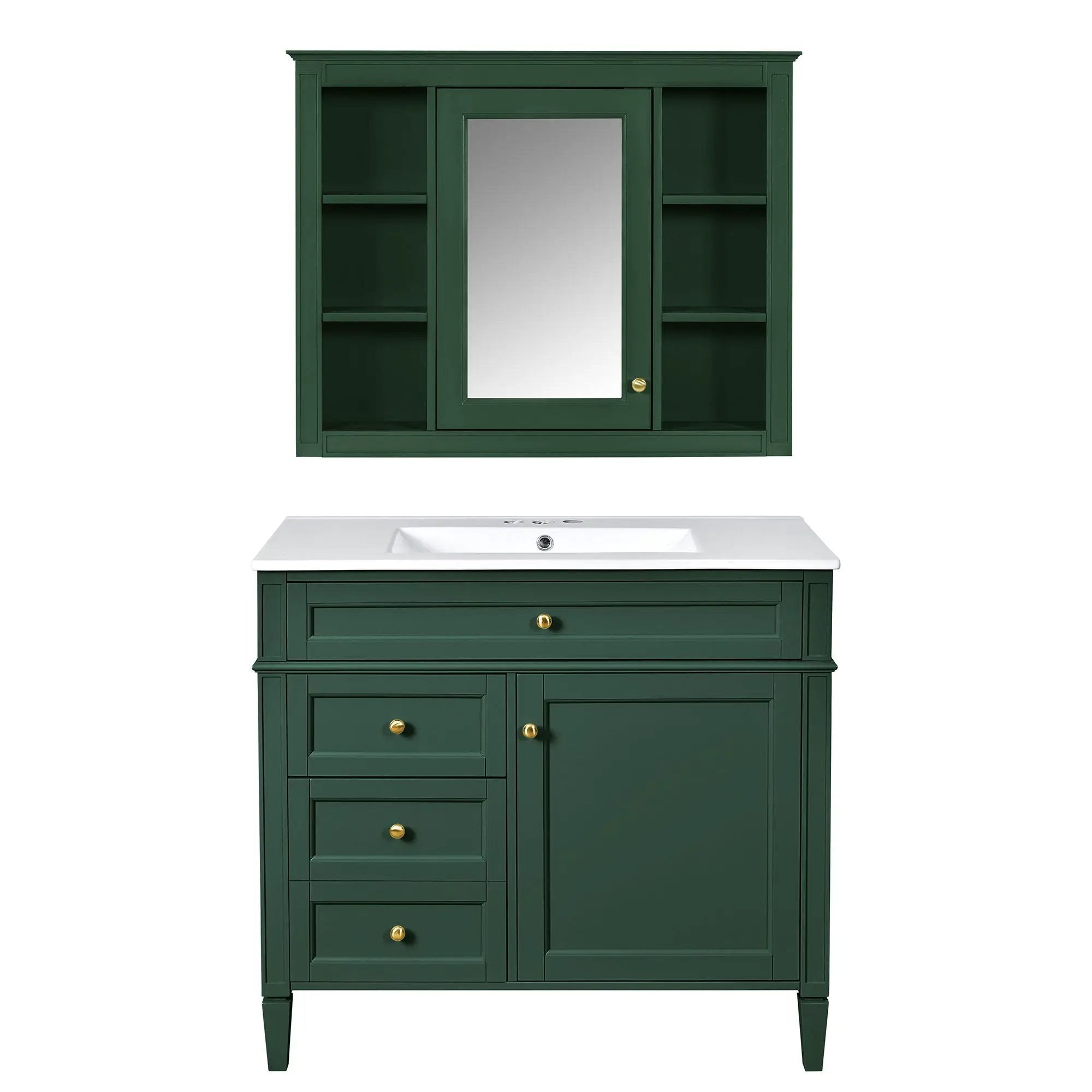 Bathroom Vanity With Mirror Cabinet, Single Sink With 2 Soft Closing Doors And 4 Drawers by HouseOfZazla