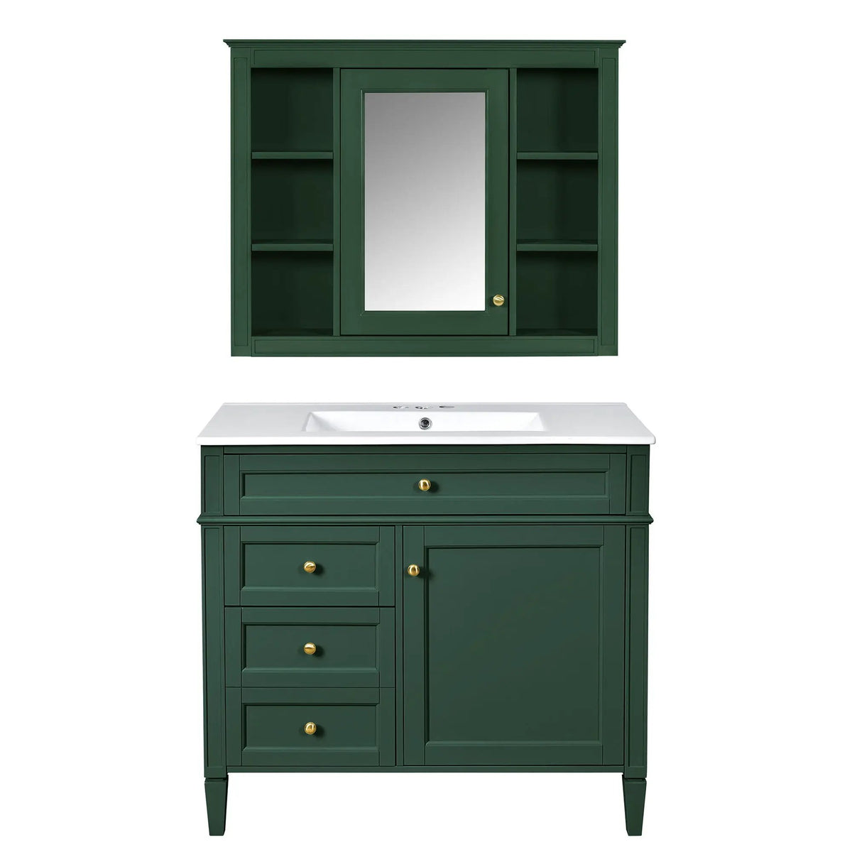 Bathroom Vanity With Mirror Cabinet, Single Sink With 2 Soft Closing Doors And 4 Drawers, photo 3 of 35