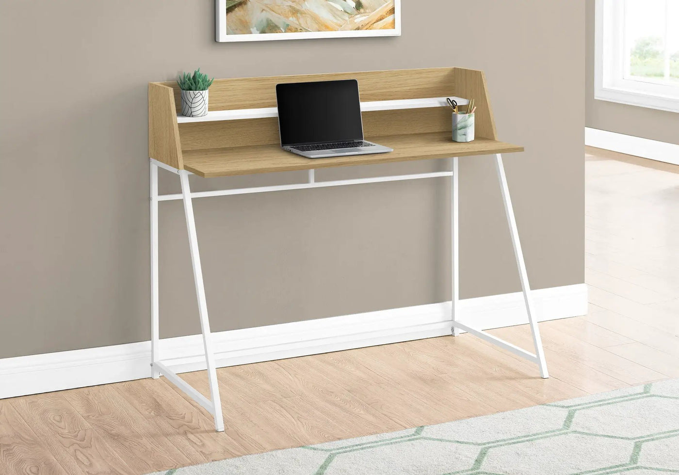 Computer Desk for Home Office with Marble Look and Storage Shelves by HouseOfZazla