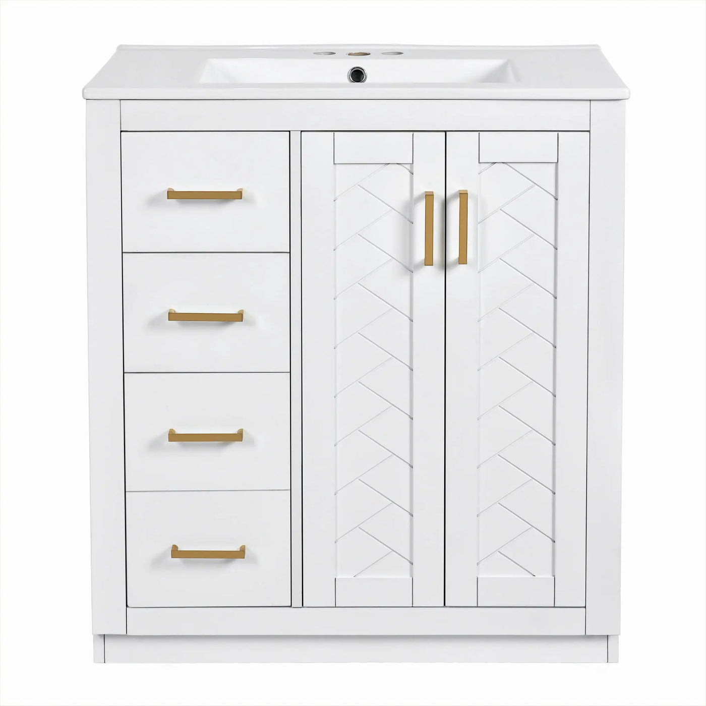 Ceramic Sink Combo, Freestanding Vanity Set With 3 Drawers & Soft Closing Doors by Unique Piece Furniture