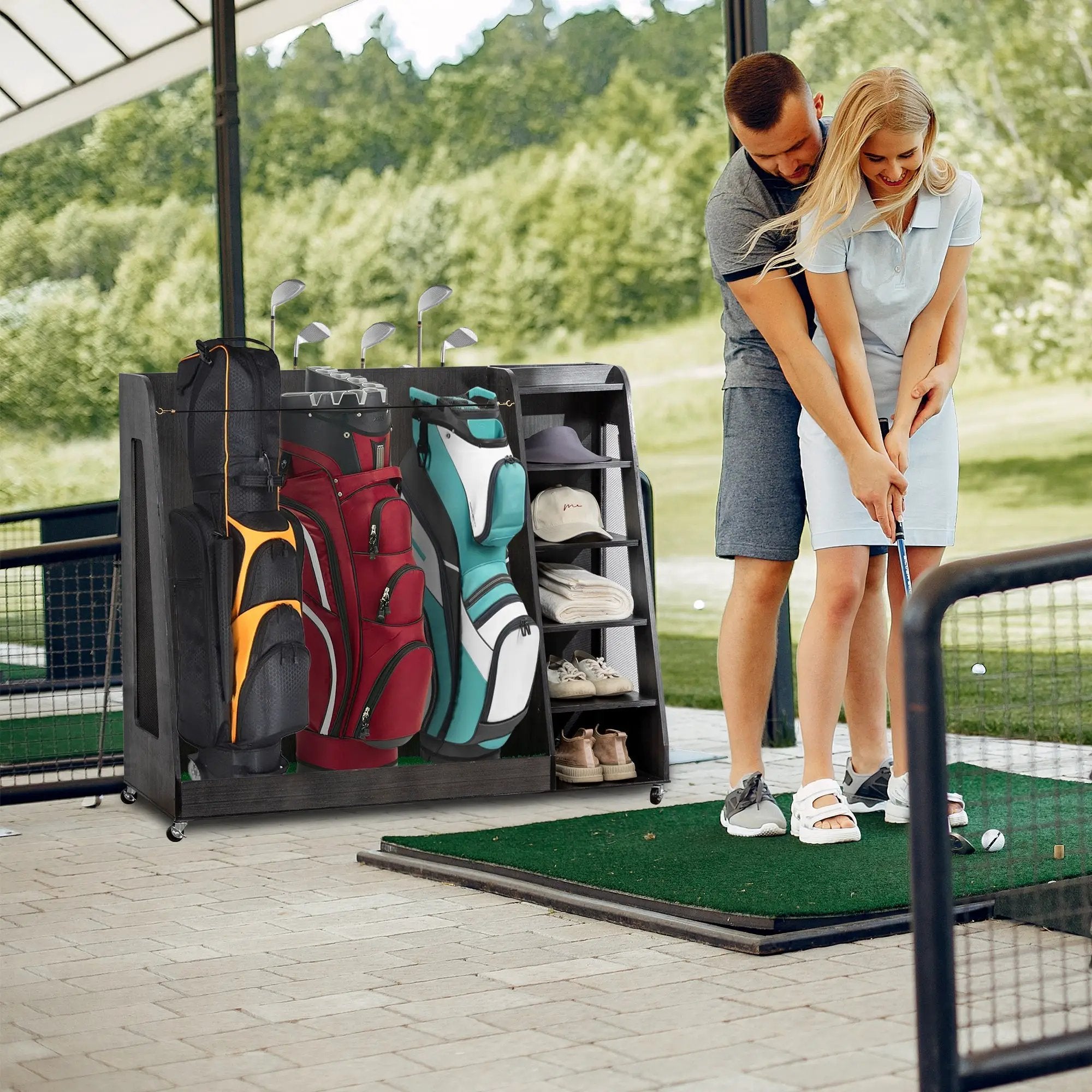 Gray Wooden Golf Bag Storage Rack with 3 Drawers by HouseOfZazla