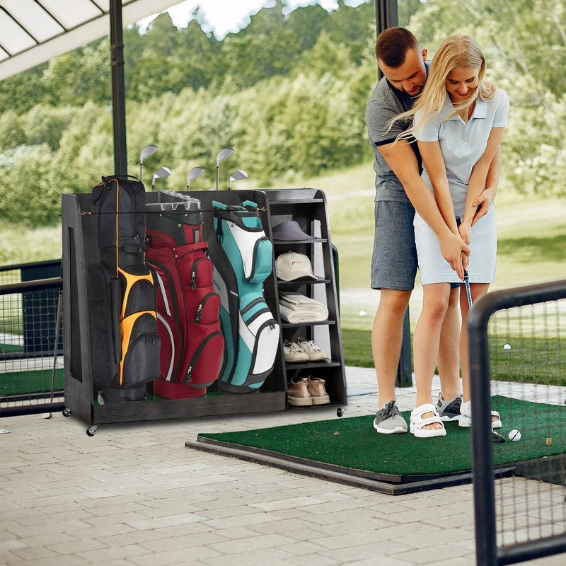Gray Wooden Golf Bag Storage Rack with 3 Drawers by HouseOfZazla