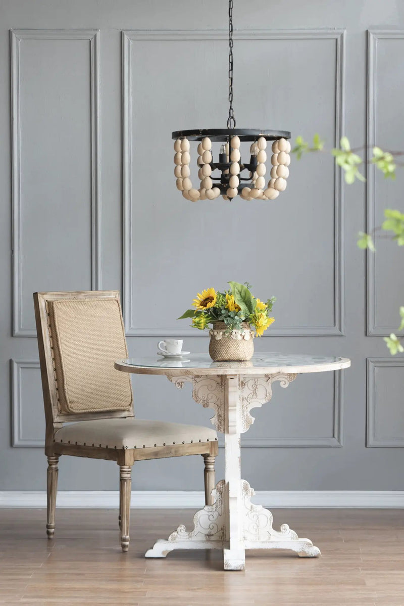 4 Light Wood Chandelier, Hanging Light Fixture With Adjustable Chain For Kitchen, Bulb Not Included - Cream by HouseOfZazla