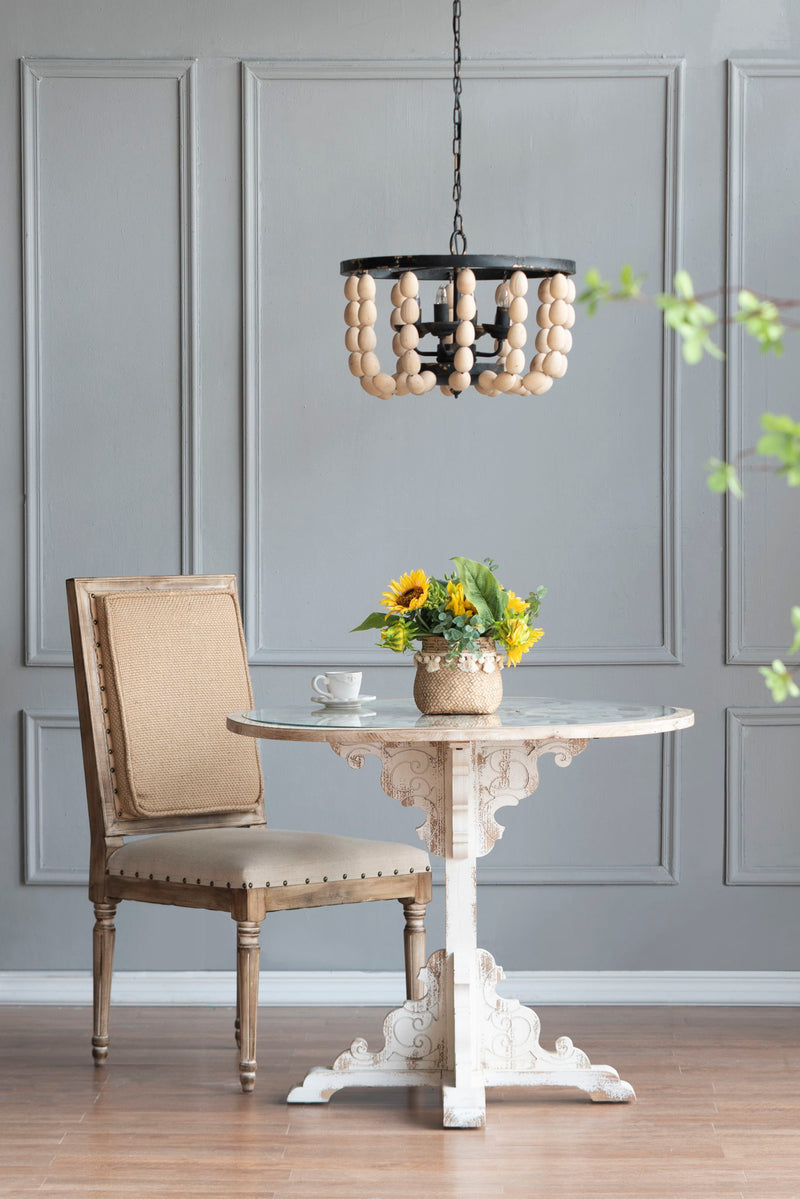 4 Light Wood Chandelier with Adjustable Chain, photo 2 of 6